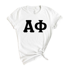 Load image into Gallery viewer, Alpha Phi T-Shirt | A Phi Basic Black Letters Shirt | Alpha Phi Sorority Gift Idea - Kite and Crest
