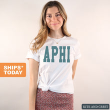 Load image into Gallery viewer, Alpha Phi T-shirt - A Phi Blue Retro Tee - Kite and Crest
