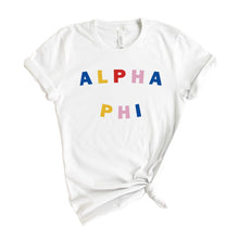 Load image into Gallery viewer, Alpha Phi T-Shirt | A Phi Circular Colorful Shirt | Alpha Phi Sorority Gift Idea - Kite and Crest
