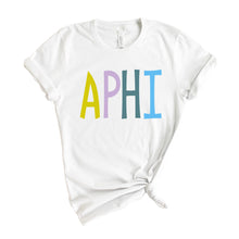 Load image into Gallery viewer, Alpha Phi T-shirt - A Phi Colorful Lined Tee - Kite and Crest
