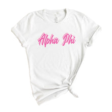 Load image into Gallery viewer, Alpha Phi T-Shirt | A Phi Neon Pink Colored Shirt | Alpha Phi Sorority Gift Idea - Kite and Crest

