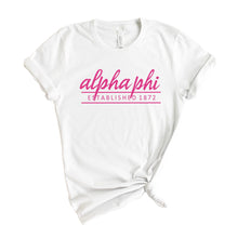 Load image into Gallery viewer, Alpha Phi T-Shirt | A Phi Pink Established Shirt | Alpha Phi Sorority Gift Idea - Kite and Crest
