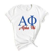 Load image into Gallery viewer, Alpha Phi T-Shirt | A Phi Red and Blue Shirt | Alpha Phi Sorority Gift Idea - Kite and Crest
