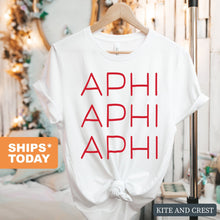 Load image into Gallery viewer, Alpha Phi T-Shirt | A Phi Red and Stacked Shirt | Alpha Phi Sorority Gift Idea - Kite and Crest
