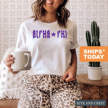 Load image into Gallery viewer, Alpha Phi T-Shirt | A Phi Rock Star Shirt | Alpha Phi Sorority Gift Idea - Kite and Crest
