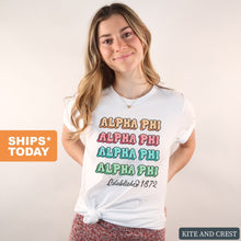 Load image into Gallery viewer, Alpha Phi T-shirt - A Phi Stencil Tee - Kite and Crest
