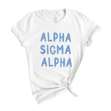 Load image into Gallery viewer, Alpha Sigma Alpha Blue Bubble Letter Sorority T-Shirt - Kite and Crest
