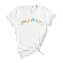 Load image into Gallery viewer, Alpha Sigma Alpha Rainbow Letter Sorority T-Shirt - Kite and Crest
