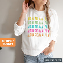 Load image into Gallery viewer, Alpha Sigma Alpha Sweatshirt - Alpha Sigma Alpha Modern Stacked Crewneck Sweatshirt - Kite and Crest
