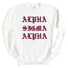 Load image into Gallery viewer, Alpha Sigma Alpha Sweatshirt | Alpha Sigma Alpha Old Type Written Crewneck Sweatshirt | Alpha Sigma Alpha Sorority Gift Idea - Kite and Crest
