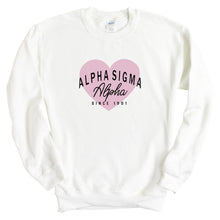 Load image into Gallery viewer, Alpha Sigma Alpha Sweatshirt | Alpha Sigma Alpha Pink Heart Crewneck Sweatshirt | Alpha Sigma Alpha Sorority Gift Idea - Kite and Crest
