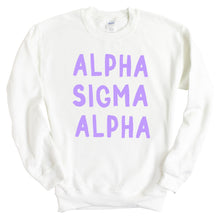 Load image into Gallery viewer, Alpha Sigma Alpha Sweatshirt - Alpha Sigma Alpha Purple Bubble Letters Crewneck Sweatshirt - Kite and Crest
