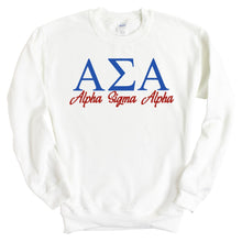 Load image into Gallery viewer, Alpha Sigma Alpha Sweatshirt | Alpha Sigma Alpha Red and Blue Crewneck Sweatshirt | Alpha Sigma Alpha Sorority Gift Idea - Kite and Crest
