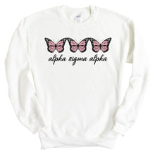 Load image into Gallery viewer, Alpha Sigma Alpha Sweatshirt - Alpha Sigma Alpha Three Butterflies Crewneck Sweatshirt - Kite and Crest
