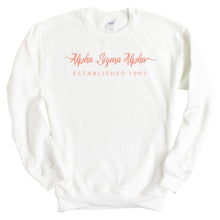 Load image into Gallery viewer, Alpha Sigma Alpha Sweatshirt | Alpha Sigma Alpha White Script Letter Crewneck Sweatshirt | Sorority Gift Idea - Kite and Crest
