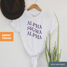 Load image into Gallery viewer, Alpha Sigma Alpha T-Shirt | Alpha Sigma Alpha Large and Wavy Letters Shirt | Alpha Sigma Alpha Sorority Gift Idea - Kite and Crest
