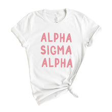 Load image into Gallery viewer, Alpha Sigma Alpha T-Shirt | Alpha Sigma Alpha Pink Bubble Letters Shirt | Alpha Sigma Alpha Sorority Gift Idea - Kite and Crest
