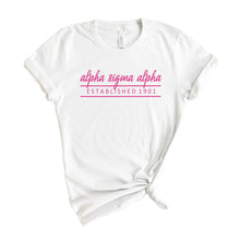 Load image into Gallery viewer, Alpha Sigma Alpha T-Shirt | Alpha Sigma Alpha Pink Established Shirt | Alpha Sigma Alpha Sorority Gift Idea - Kite and Crest
