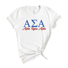 Load image into Gallery viewer, Alpha Sigma Alpha T-Shirt | Alpha Sigma Alpha Red and Blue Shirt | Alpha Sigma Alpha Sorority Gift Idea - Kite and Crest
