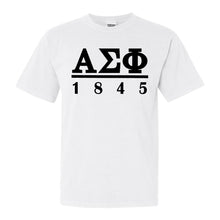 Load image into Gallery viewer, Alpha Sigma Phi Comfort Colors T-Shirt - Alpha Sig Black Letters Shirt - Kite and Crest
