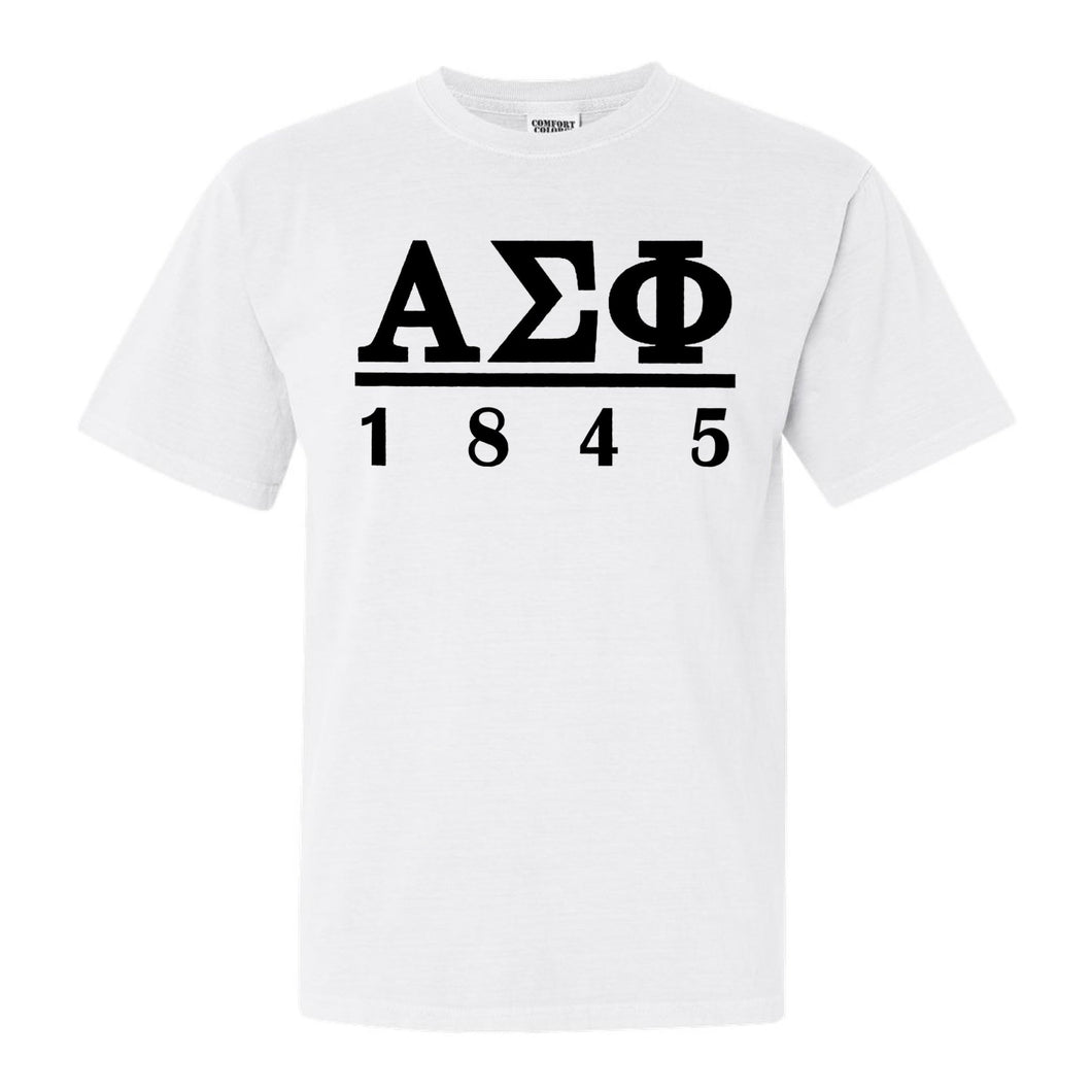 Alpha Sigma Phi Comfort Colors T-Shirt - Alpha Sig Black Letters Shirt - Kite and Crest