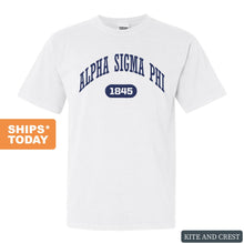 Load image into Gallery viewer, Alpha Sigma Phi Comfort Colors T-Shirt - Alpha Sig Fraternal Arch Shirt - Kite and Crest
