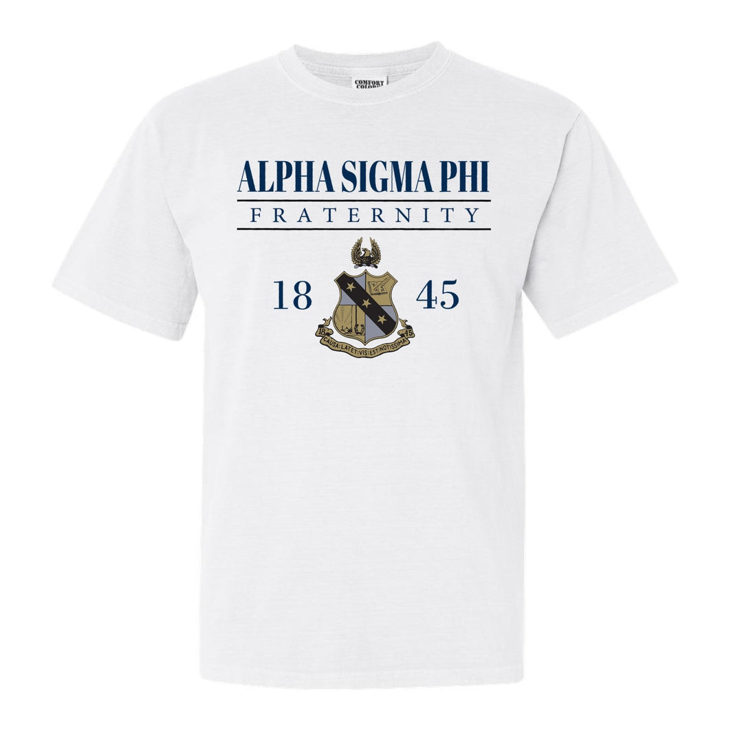 Alpha Sigma Phi Comfort Colors T-Shirt - Alpha Sig Large Crest Shirt - Kite and Crest