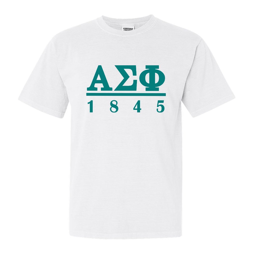 Alpha Sigma Phi Comfort Colors T-Shirt - Alpha Sig Lettered Basic Shirt - Kite and Crest