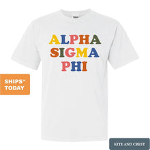 Load image into Gallery viewer, Alpha Sigma Phi Comfort Colors T-Shirt - Alpha Sig Retro Letters Shirt - Kite and Crest
