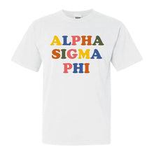 Load image into Gallery viewer, Alpha Sigma Phi Comfort Colors T-Shirt - Alpha Sig Retro Letters Shirt - Kite and Crest
