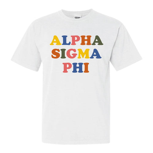 Alpha Sigma Phi Comfort Colors T-Shirt - Alpha Sig Retro Letters Shirt - Kite and Crest