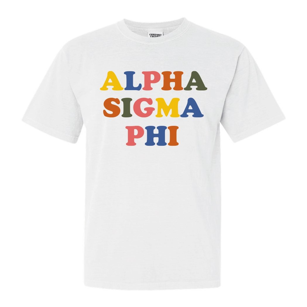 Alpha Sigma Phi Comfort Colors T-Shirt - Alpha Sig Retro Letters Shirt - Kite and Crest