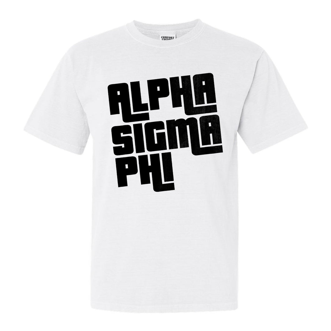 Alpha Sigma Phi Comfort Colors T-Shirt - Alpha Sig Stacked Letters Shirt - Kite and Crest