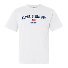 Load image into Gallery viewer, Alpha Sigma Phi Comfort Colors T-Shirt - Alpha Sig USA Flag Shirt - Kite and Crest
