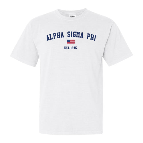 Alpha Sigma Phi Comfort Colors T-Shirt - Alpha Sig USA Flag Shirt - Kite and Crest