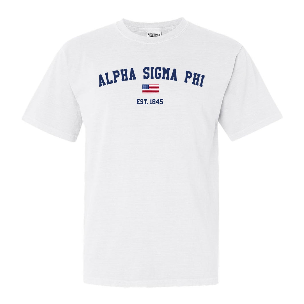 Alpha Sigma Phi Comfort Colors T-Shirt - Alpha Sig USA Flag Shirt - Kite and Crest