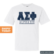 Load image into Gallery viewer, Alpha Sigma Phi Comfort Colors T-Shirt - Alpha Sig Washed Letters Shirt - Kite and Crest
