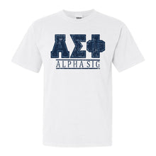 Load image into Gallery viewer, Alpha Sigma Phi Comfort Colors T-Shirt - Alpha Sig Washed Letters Shirt - Kite and Crest
