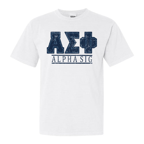 Alpha Sigma Phi Comfort Colors T-Shirt - Alpha Sig Washed Letters Shirt - Kite and Crest