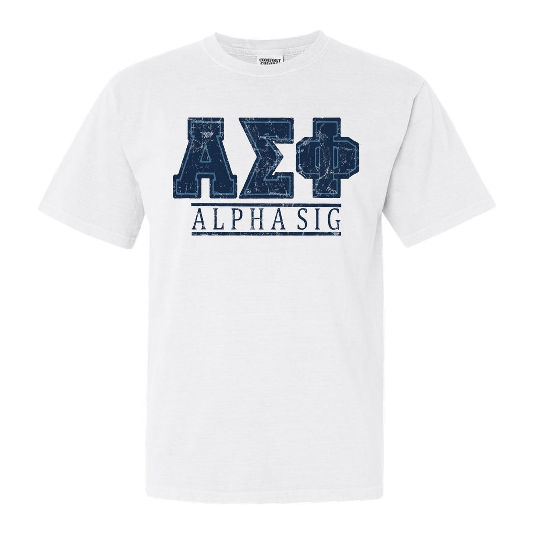 Alpha Sigma Phi Comfort Colors T-Shirt - Alpha Sig Washed Letters Shirt - Kite and Crest