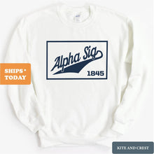 Load image into Gallery viewer, Alpha Sigma Phi Sweatshirt - Alpha Sig Baseball Boxed Crewneck Sweatshirt - Kite and Crest
