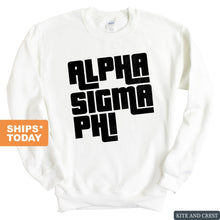 Load image into Gallery viewer, Alpha Sigma Phi Sweatshirt - Alpha Sig Stacked Letters Crewneck Sweatshirt - Kite and Crest
