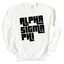 Load image into Gallery viewer, Alpha Sigma Phi Sweatshirt - Alpha Sig Stacked Letters Crewneck Sweatshirt - Kite and Crest
