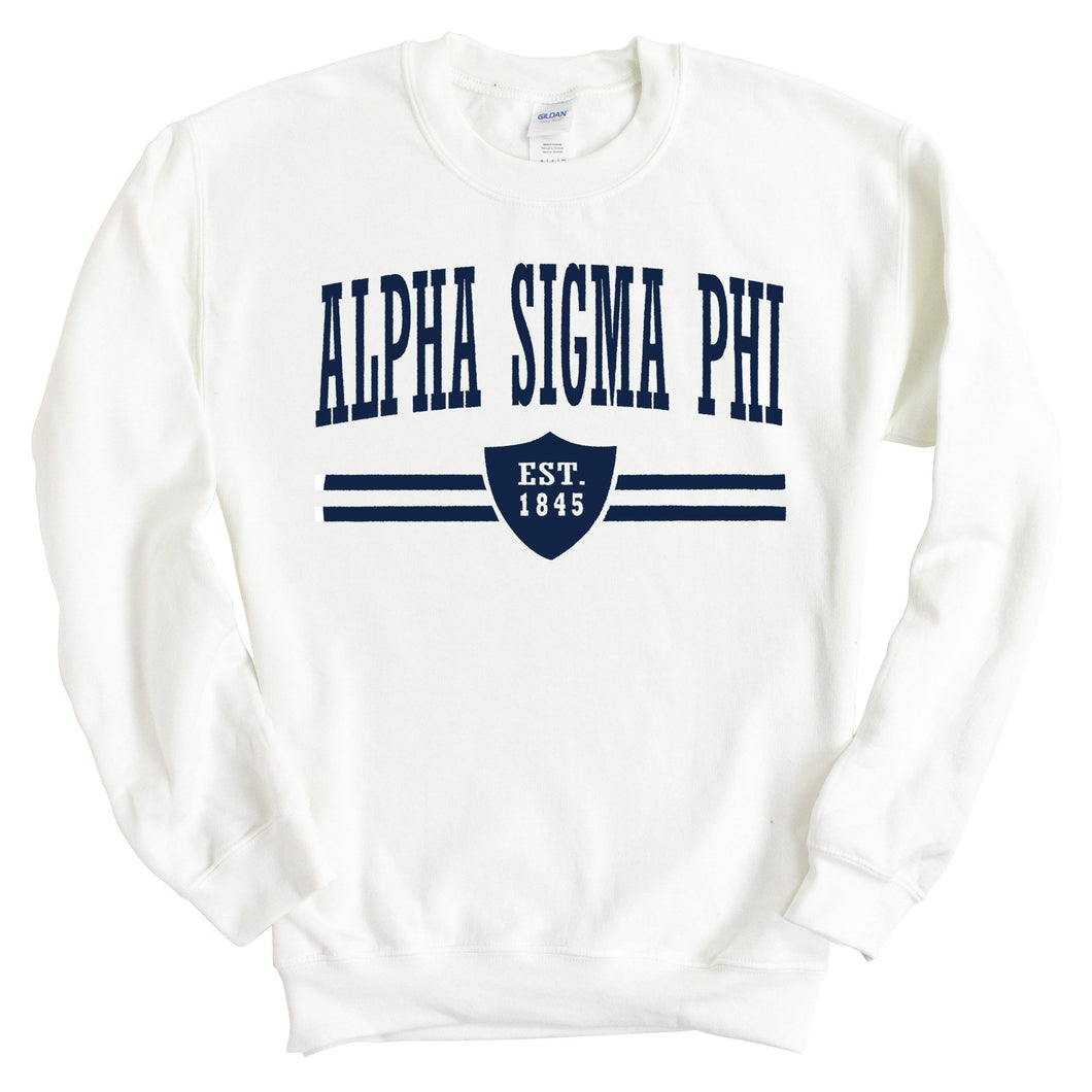 Alpha Sigma Phi Sweatshirt - Alpha Sig Striped Shield Crewneck Sweatshirt - Kite and Crest