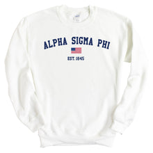 Load image into Gallery viewer, Alpha Sigma Phi Sweatshirt - Alpha Sig USA Flag Crewneck Sweatshirt - Kite and Crest
