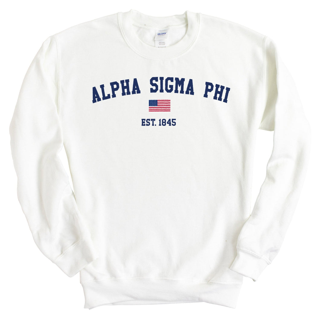 Alpha Sigma Phi Sweatshirt - Alpha Sig USA Flag Crewneck Sweatshirt - Kite and Crest