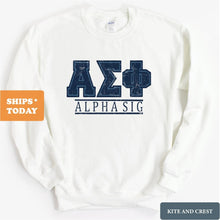 Load image into Gallery viewer, Alpha Sigma Phi Sweatshirt - Alpha Sig Washed Letters Crewneck Sweatshirt - Kite and Crest
