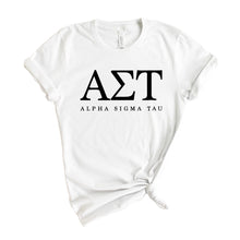 Load image into Gallery viewer, Alpha Sigma Tau Block Letter Sorority T-Shirt - Kite and Crest
