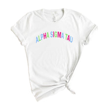 Load image into Gallery viewer, Alpha Sigma Tau Rainbow Letter Sorority T-Shirt - Kite and Crest
