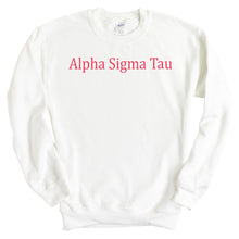 Load image into Gallery viewer, Alpha Sigma Tau Sweatshirt | Alpha Sigma Tau Basic Written Crewneck Sweatshirt | Alpha Sigma Tau Sorority Gift Idea - Kite and Crest
